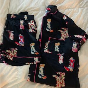 Matching pj set. Top and shorts . Black with cowboy boot print.**worn 1x,no tags